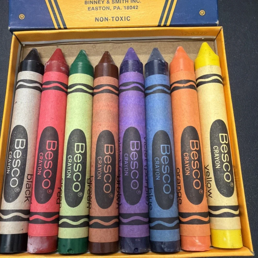 Vintage Besco No. 10-B 8 Large Anti-Roll Crayons Complete Binney & Smith USA